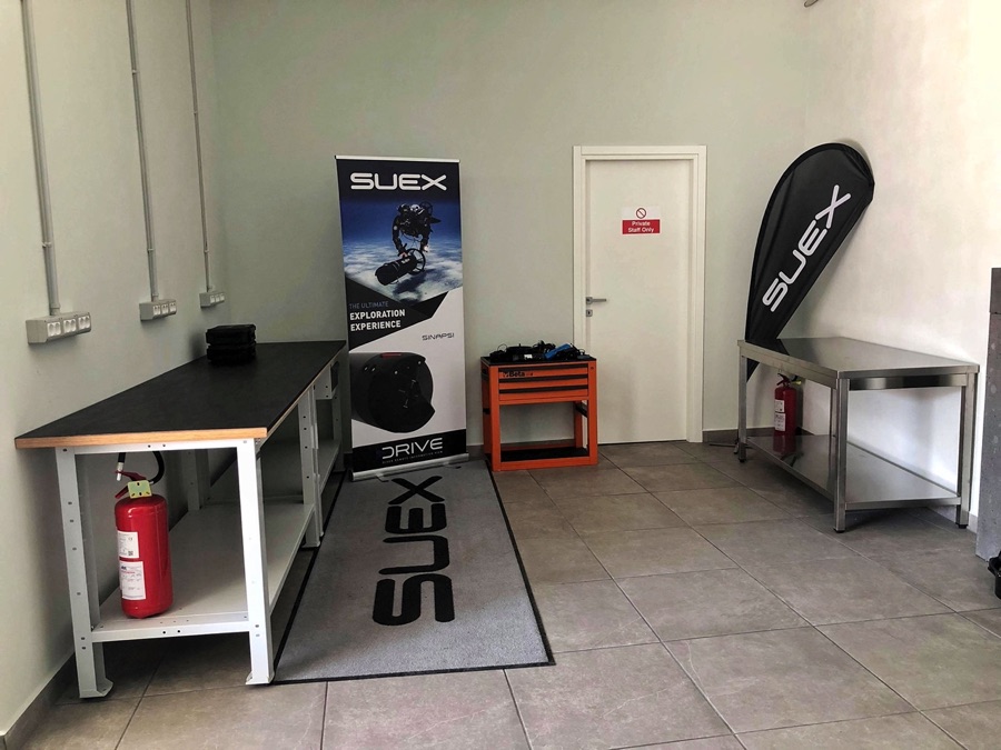 SUEX DPV workshop and gear area at Base One